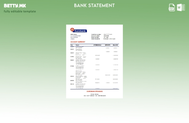 модерен стил Грција Еуробанк Ергасијас банкарски извод на ексел шаблон